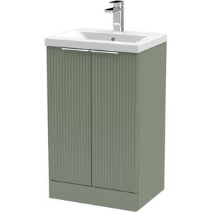 BALTERLEY Contemporary Fluted Front Floor Standing 2 Soft Close Door Bathroom Vanity Unit with 1 Tap Hole Ceramic Basin 500mm, Satin Green