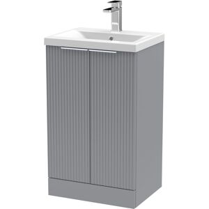 BALTERLEY Contemporary Fluted Front Floor Standing 2-Door Bathroom Vanity Unit with 1 Tap Hole Ceramic Basin, 500mm, Satin Grey