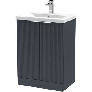 BALTERLEY Fluted Front Floor Standing 2 Soft Close Door Bathroom Vanity Unit with 1 Tap Hole Ceramic Mid-Edge Basin, 600mm, Dark Grey