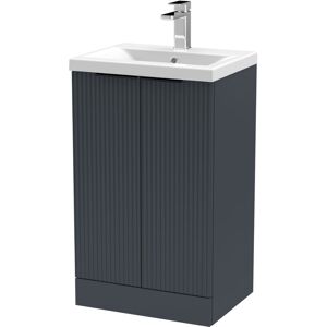 BALTERLEY Fluted Front Floor Standing 2 Soft Close Door Bathroom Vanity Unit with 1 Tap Hole Basin, 500mm, Dark Grey, Black Handles