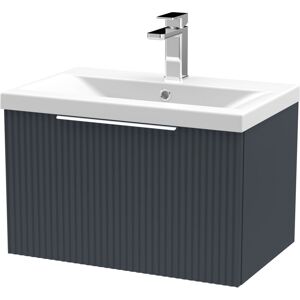 BALTERLEY Contemporary Fluted Front Wall Hung Single Soft Close Drawer Bathroom Vanity Unit with 1 Tap Hole Ceramic Basin 500mm, Dark grey