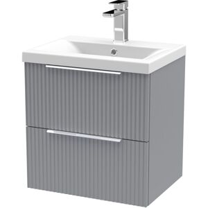 BALTERLEY Contemporary Fluted Front Wall Hung 2-Drawer Bathroom Vanity Unit and Mid-Edge Basin, 500mm, Satin Grey