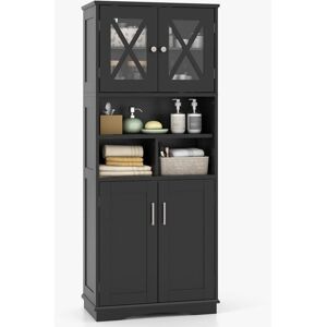 Costway - Tall Bathroom Cabinet Large Floor Storage Cabinet-Black