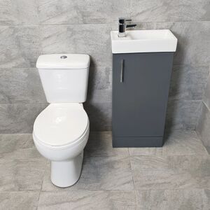 HYDROS Cube 400mm Cloakroom Vanity Basin Sink Unit & Space Saving Toilet Set Ensuite, Anthracite Unit-No Tap
