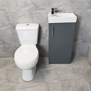HYDROS Cube 400mm Cloakroom Vanity Basin Sink Unit & Space Saving Toilet Set Ensuite, Anthracite Unit-With Tap & Waste