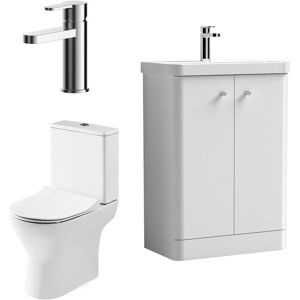 BALTERLEY Cloakroom Suite - Floor Standing 600mm Vanity, Toilet and Tap Set - Gloss White