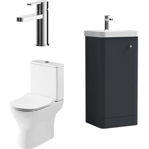 BALTERLEY Cloakroom Suite - Floor Standing 400mm Vanity, Toilet and Tap Set - Dark Grey