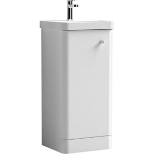 Balterley - Floor Standing 1 Door Vanity Unit with Ceramic Basin - 400mm - Gloss White