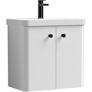 Balterley - Curve Wall Hung 2 Door Vanity Basin Unit - 600mm - Gloss White with Black Round Handles (Tap Not Included)