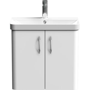 Balterley - Curve Wall Hung 2 Door Vanity Basin Unit - 600mm - Gloss White with Chrome d Shape Handles (Tap Not Included)