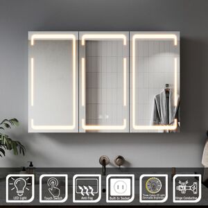 Elegant - Bathroom led Mirror with Shaver Socket Demister 3 Lighting Modes Bathroom Mirror Cabinet, Three-Door 900x600mm