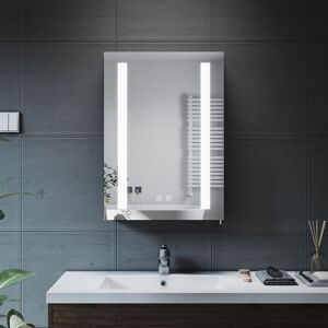 Elegant - Bathrrom Wall Cabinet Illuminated led Mirror Shaver Socket Demister Pad Sensor 500x700mm Black Cabinet Cupboard with Adjustable Glass