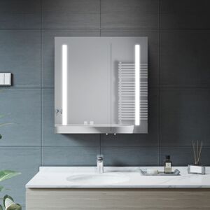Elegant - Bathrrom Wall Cabinet Illuminated led Mirror with 2 Door Soft Close Large Mirrored Cabinet Wall Mounted with Shaver Socket Demister Pad