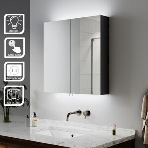 ELEGANT Bathrrom Wall Cabinet Illuminated LED Mirror with Shaver Socket, Black Cabinet Design, Hydraulic Cushioning Hinges 630x650x130mm