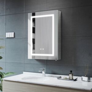 Elegant - 500x700x130mm Illuminated led Bathroom Mirror Cabinet with Shaver Socket, Soft Close Bathroom Mirror Cabinet with Demister Pad Stainless