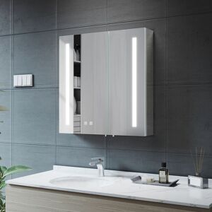 Elegant - 630x650x130mm Illuminated led Bathroom Mirror Cabinet with Shaver Socket, 2 Door Soft Close Large Mirrored Cabinet with Demister Pad, NMC03