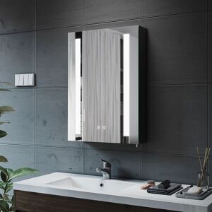 Elegant - 500x700x130mm Illuminated led Bathroom Mirror Cabinet with Shaver Socket, Black Cabinet Cupboard with Adjustable Glass Shelves Demister Pad