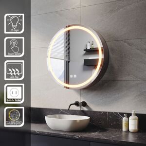 ELEGANT Round Bathroom LED Mirror Cabinet with Shaver Socket Demister 3 Lighting Modes 600x600mm Bathrrom Wall Cabinet