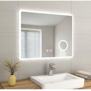 EMKE Backlit Illuminated Bluetooth Bathroom Mirror with Shaver Socket Wall Mounted Multifunction led Bathroom Vanity Mirror with Lights, Demister Pad and