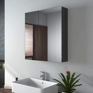 EMKE Bathroom Mirror Cabinet Double Door - Wall Mounted Bathroom Cabinet Storage Cupboard with Adjustable Shelf, Black 60L x 65H cm