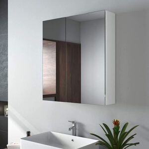 Bathroom Mirror Cabinet Double Door - Wall Mounted Bathroom Cabinet Storage Cupboard with Adjustable Shelf, White 60L x 65H cm - Emke