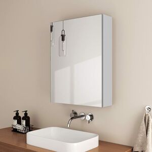 Bathroom Mirror Cabinet Wall Storage Hanging Cabinet, Wall-Mounted Storage Cupboard with Aluminum Alloy Single Door, White - Emke