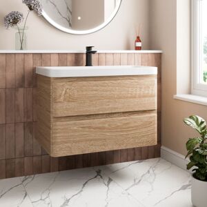 AQUARI Wood Effect Bathroom Furniture Vanity Unit with Basin Sink Cabinet Storage 800mm Wall Hung