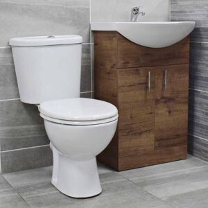 HYDROS 550mm Walnut Vanity Unit with Modern Toilet Bathroom Suite Basin Sink Cloakroom, Uma Tap & Waste