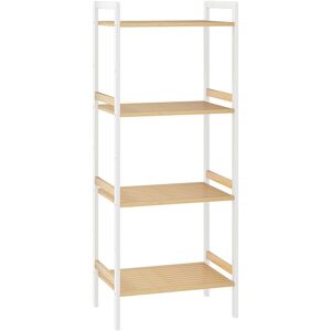 4-Tier Bamboo Bathroom Shelf with Adjustable Rack, Natural, White - Homcom