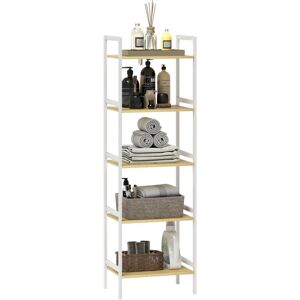 HOMCOM 5-Tier Bamboo Bathroom Storage Shelf with Adjustable Rack, White