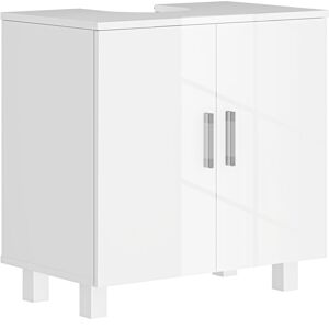 HOMCOM Freestanding Bathroom High Gloss Under Sink Cabinet, White