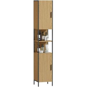 Homcom - Slim Bathroom Storage Cabinet with 2 Doors Open Compartments Natural