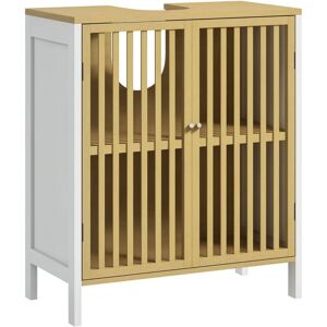 HOMCOM Under Sink Bathroom Cabinet, Sink Storage Cabinet with Slat Doors
