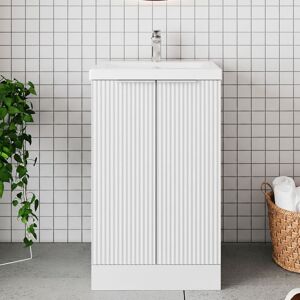Hudson Reed - Fluted Floor Standing 2-Door Vanity Unit with Basin 1 500mm Wide - Satin White