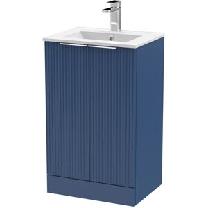 Hudson Reed - Fluted Satin Blue 500mm 2 Door Vanity Unit and Minimalist Ceramic Basin - DFF323B