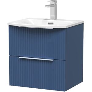 Hudson Reed - Fluted Satin Blue 500mm Wall Hung 2 Drawer Vanity Unit and Curved Ceramic Basin - DFF392G