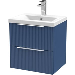 Hudson Reed Fluted Satin Blue 500mm Wall Hung 2 Drawer Vanity Unit and Mid Edge Ceramic Basin - DFF392A