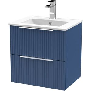 Hudson Reed - Fluted Satin Blue 500mm Wall Hung 2 Drawer Vanity Unit and Minimalist Ceramic Basin - DFF392B