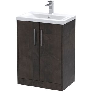 Juno Matt Metallic Slate 600mm Floor Standing 2 Door Vanity Unit and Mid Edge Ceramic Basin - JNU2603A - Hudson Reed