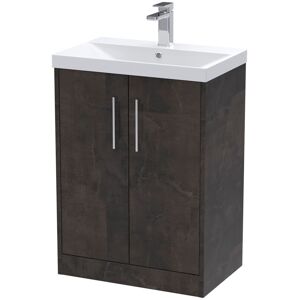 Juno Matt Metallic Slate 600mm Floor Standing 2 Door Vanity Unit and Thin Edge Ceramic Basin - JNU2603D - Hudson Reed