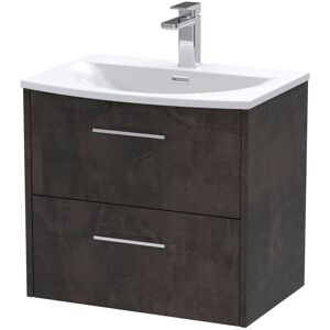 Hudson Reed - Juno Matt Metallic Slate 600mm Wall Hung 2 Drawer Vanity Unit and Curved Ceramic Basin - JNU2624G