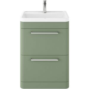 Solar Matt Fern Green 600mm Floor Standing 2 Drawer Vanity Unit and Polymarble Basin - SOL801 - Hudson Reed