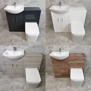 Hydros - 1050mm Bathroom Vanity Suite Luxury Sink Basin With Square Style Toilet Unit, Walnut Finish-No Tap
