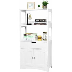 Costway - Bathroom Floor Cabinet Wooden Tall Storage Cupboard Freestanding 2 Open Shelves