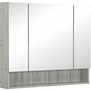 Kleankin - Bathroom Cabinet Wall Mounted Mirror Storage Adjustable Shelves Grey