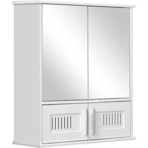 Kleankin - Bathroom Mirror Cabinet Wall Mount Storage Unit Double Doors White