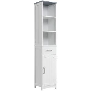 Kleankin - Tall Bathroom Storage Cabinet, Slim Freestanding Linen Tower, White