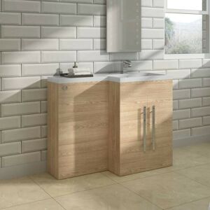 NRG L Shape Bathroom Furniture Cabinet Combination Vanity Unit Basin Right Hand Oak