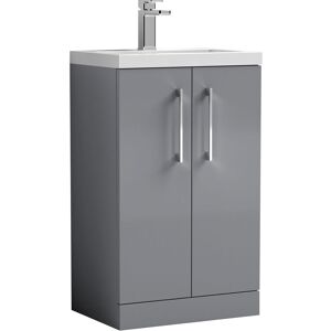 Balterley - Floor Standing 2 Door Vanity Unit with Ceramic Basin, Satin Grey, 500mm
