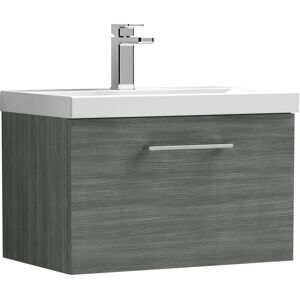 Balterley - Wall Hung 1 Drawer Vanity Unit with Mid-Edge Ceramic Basin, 600mm - Woodgrain Anthracite